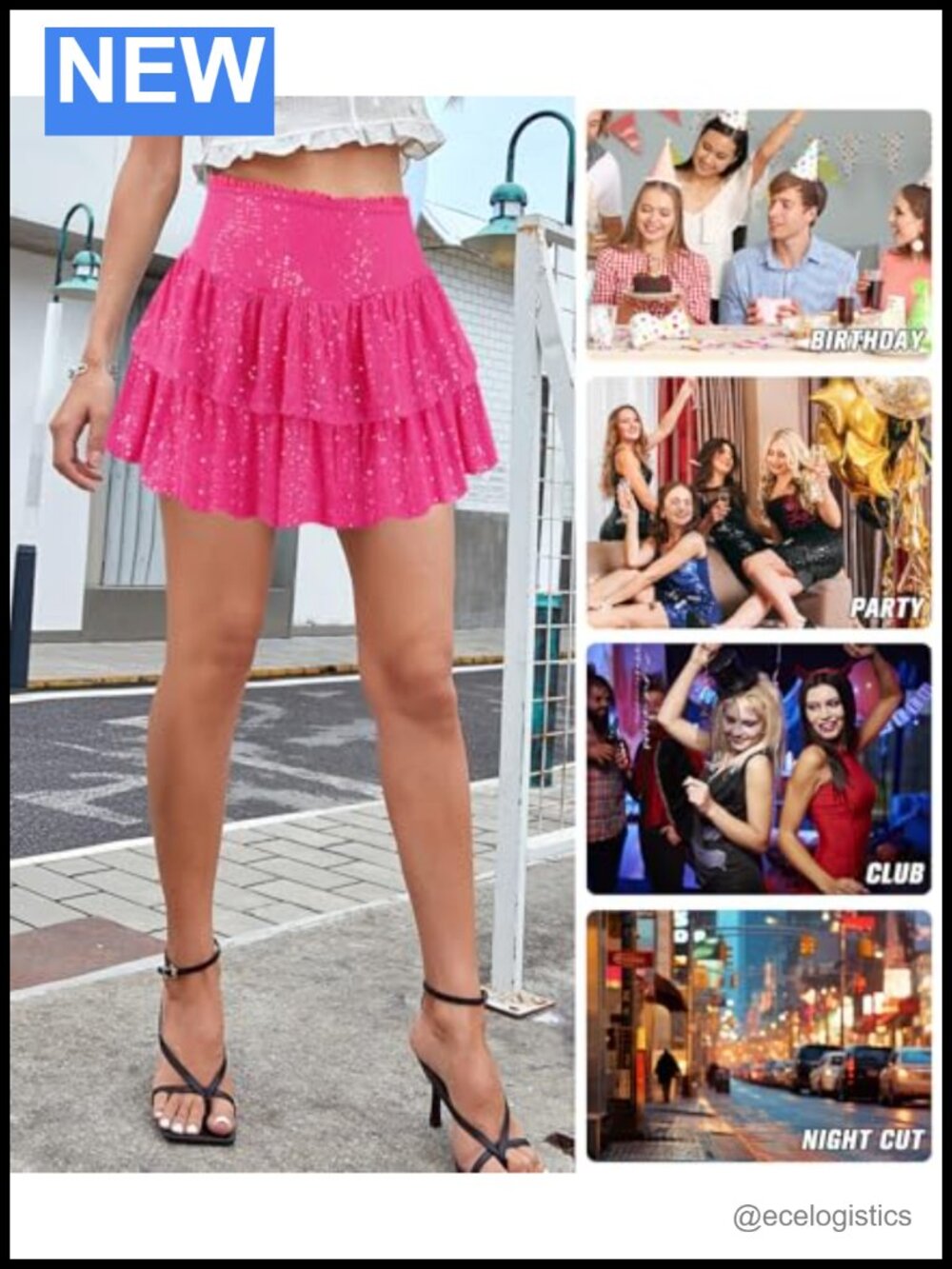 Women's Shimmer Sequin Mini Skirt High Waisted A-Line Party Fancy - Picture 6 of 6